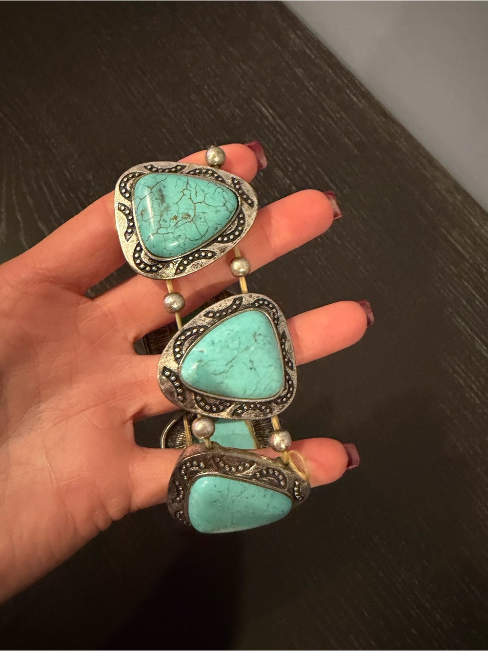 Turquoise Stone Stretch Bracelet - Blue Silver Accent